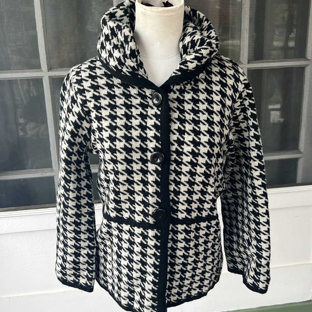 A. Ida Houndstooth Cardigan with Dramatic Collar - Medium